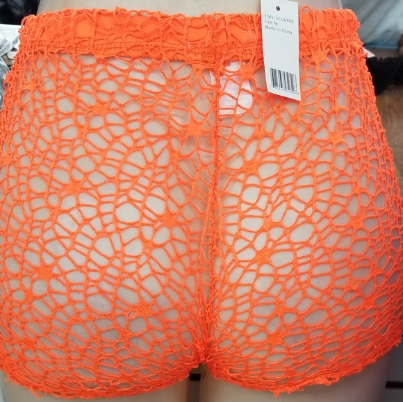 🍎 New Mesh Cover Up Shorts Crochet Knit Look Cheeky Butt - Picture 5 of 5